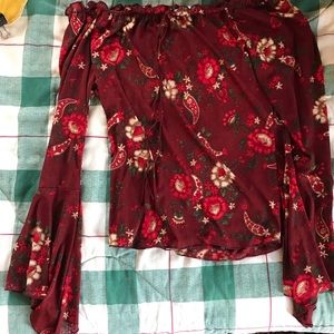 Blouse women red color with flowers